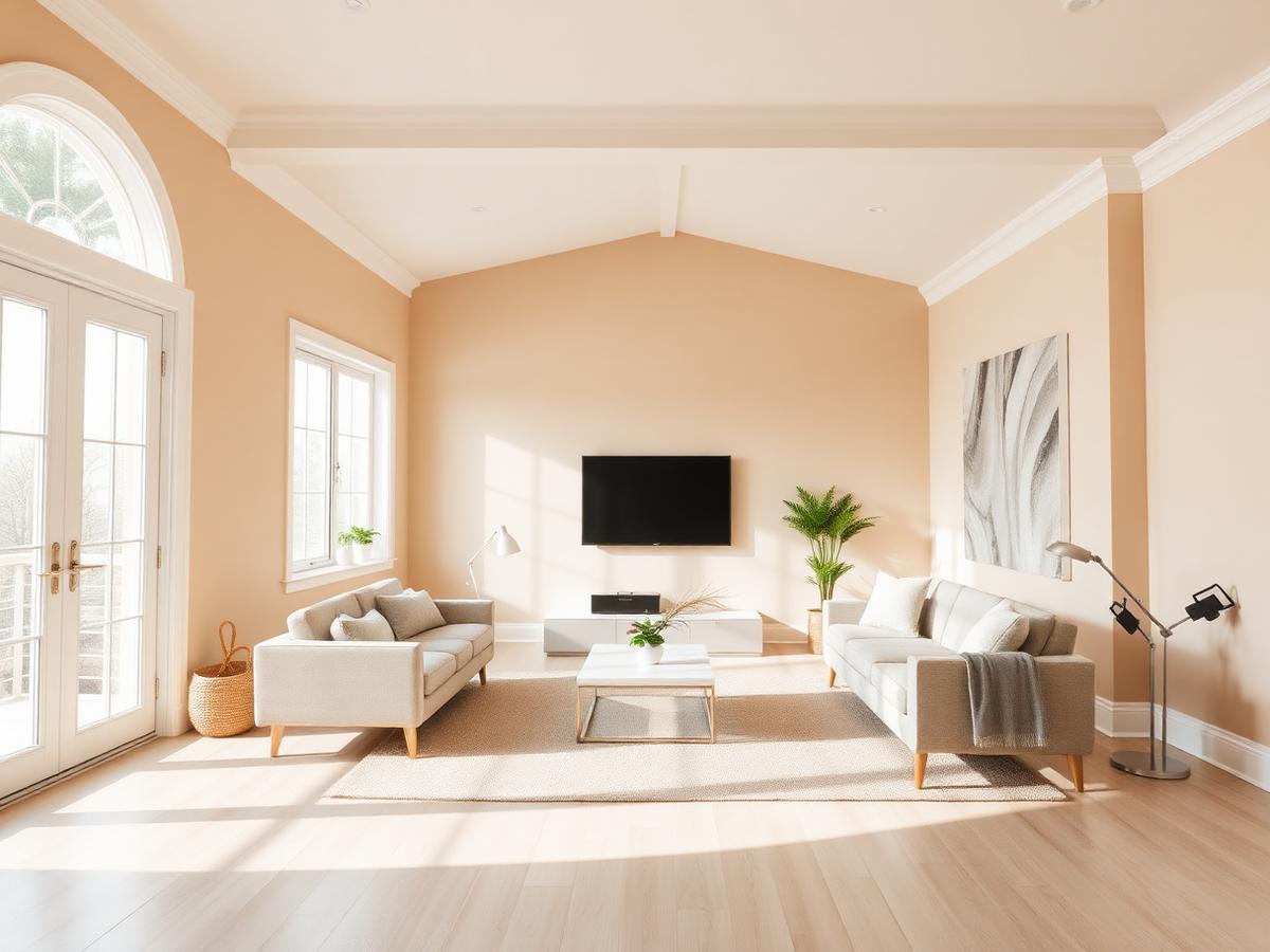 Bright, freshly painted living room with clean white trim and warm neutral walls